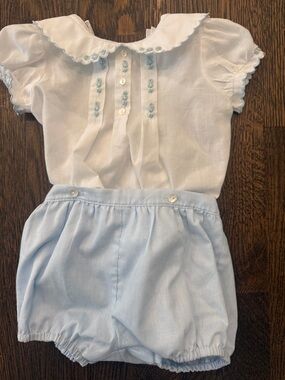White Top & Light Blue Diaper Cover Baby Matching Set